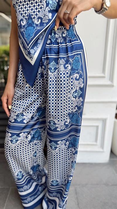 JOSIE DESENLİ BLUZ PANTOLON TAKIM MAVİ