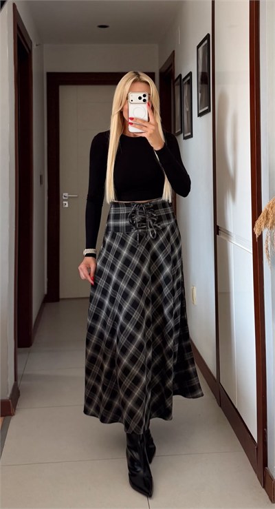 JOSSE SİYAH BAĞLAMA DETAYLI EKOSE ETEK