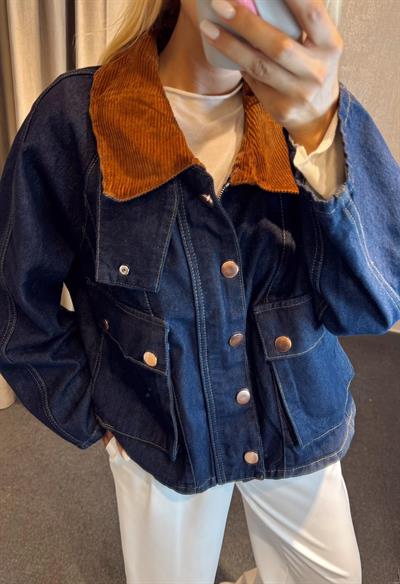 KADİFE YAKA CEKET MAVİ