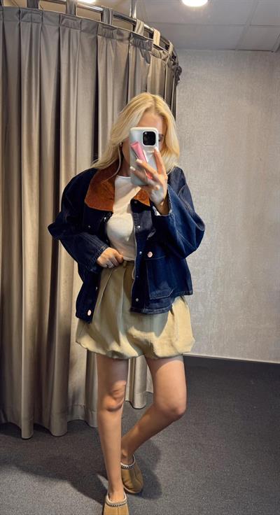 KADİFE YAKA CEKET MAVİ