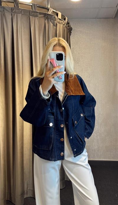 KADİFE YAKA CEKET MAVİ