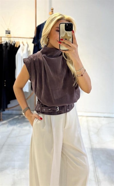 KAHVE BECCA TENSEL BLUZ