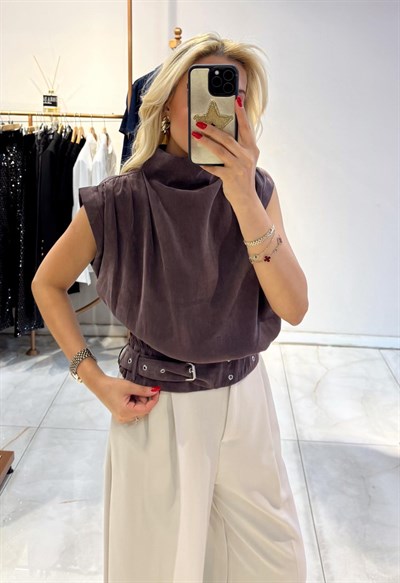 KAHVE BECCA TENSEL BLUZ