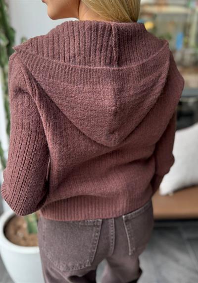 KAHVE ÇİFT FERMUARLI KAPÜŞONLU HIRKA