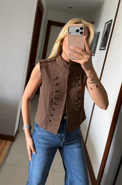 KAHVE ÇOK DÜĞMELİ YELEK