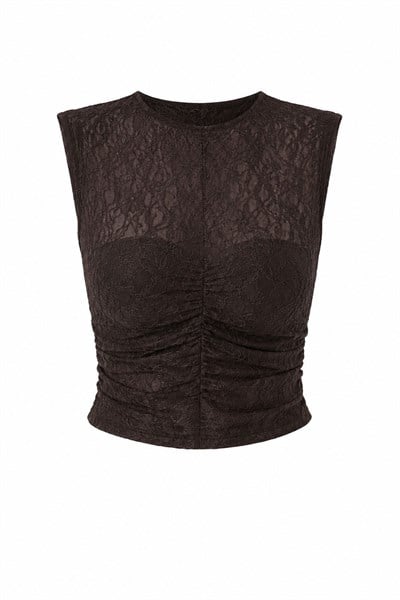 KAHVE DİLVİN BÜZGÜLÜ DANTEL TOP
