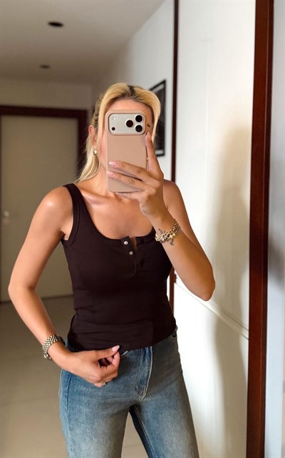 KAHVE DİLVİN ÖNÜ ÇIT ÇIT DÜĞMELİ ATLET
