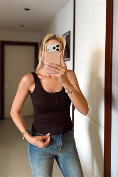 KAHVE DİLVİN ÖNÜ ÇIT ÇIT DÜĞMELİ ATLET