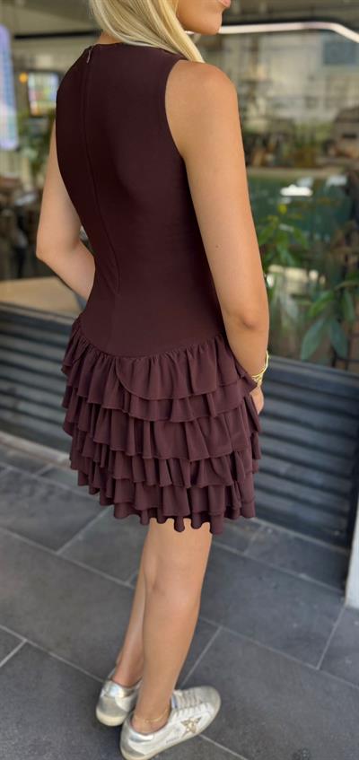 KAHVE FIRFIRLI ŞORTLU MİNİ ELBİSE