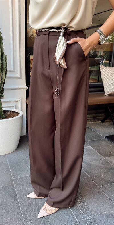 KAHVE FULAR KEMERLİ PALAZZO PANTOLON