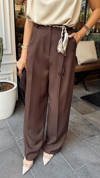 KAHVE FULAR KEMERLİ PALAZZO PANTOLON