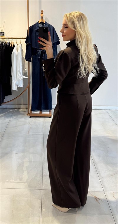 KAHVE GOLD DÜĞME DETAYLI CEKET PANTOLON TAKIM