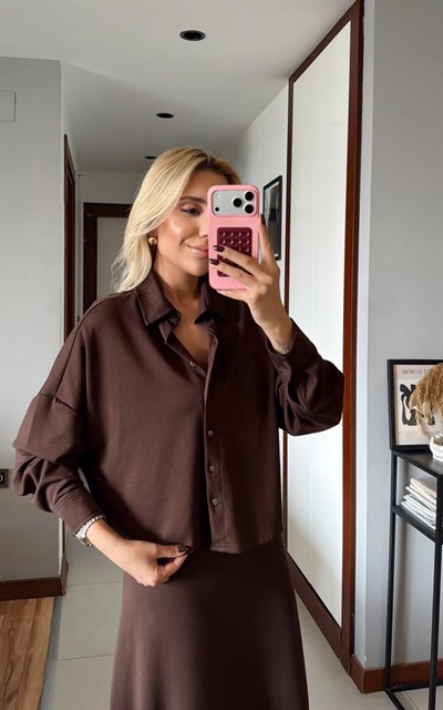 KAHVE GÖMLEK ELBİSE MODAL TAKIM