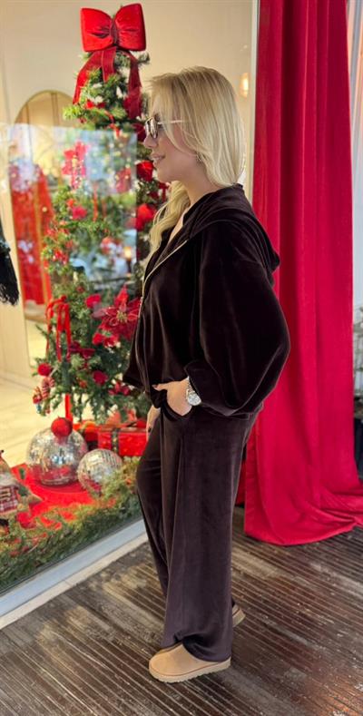 KAHVE KADİFE ÜÇLÜ TAKIM