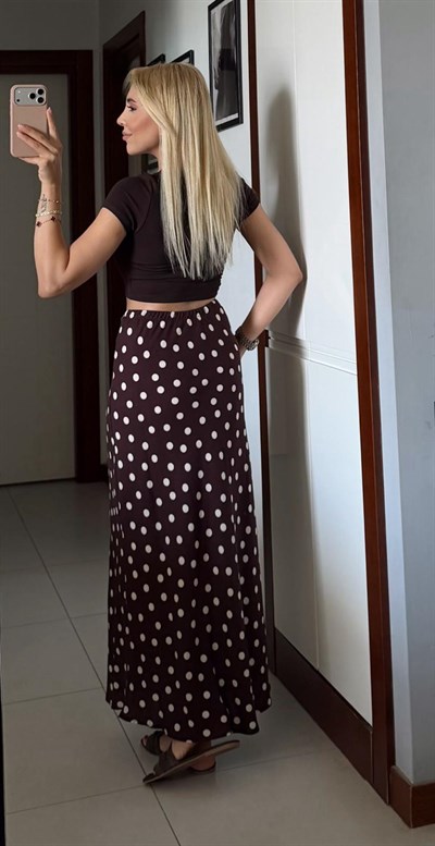 KAHVE KETEN BELİ LASTİKLİ VEREV ETEK