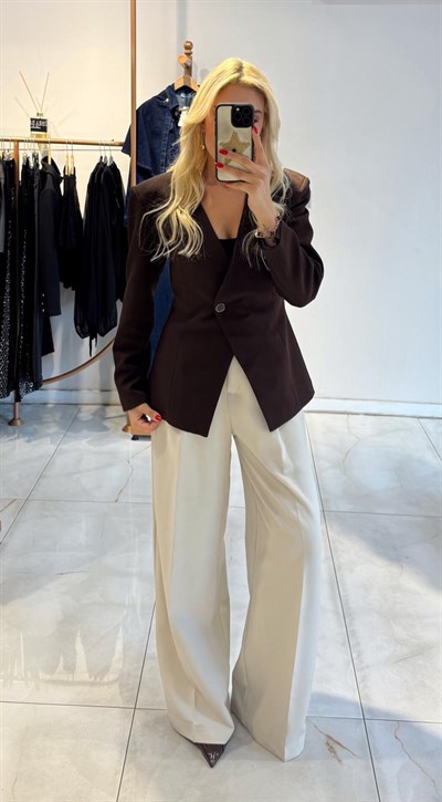 KAHVE KRUVAZE YAKA TEK DÜĞMELİ BLAZER CEKET