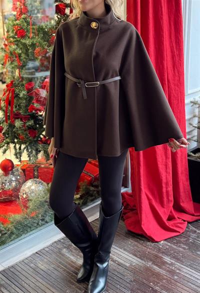 KAHVE KUŞ GÖZÜ DETAYLI PANÇO