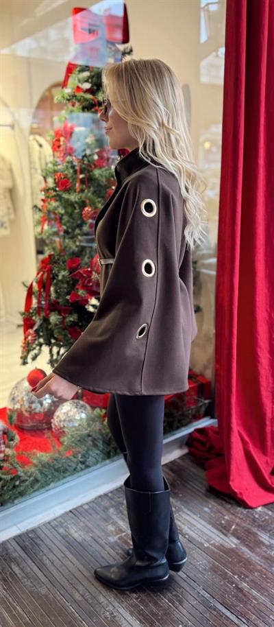 KAHVE KUŞ GÖZÜ DETAYLI PANÇO