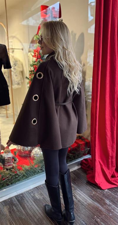 KAHVE KUŞ GÖZÜ DETAYLI PANÇO