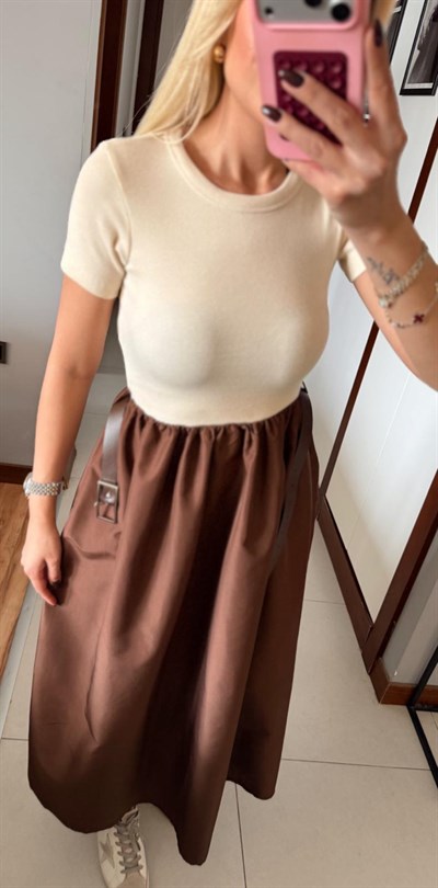 KAHVE LUNA KEMERLİ ELBİSE 