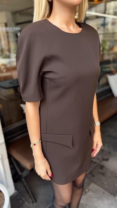 KAHVE MARKA MODEL ZR KISA BALON KOLLU ELBİSE