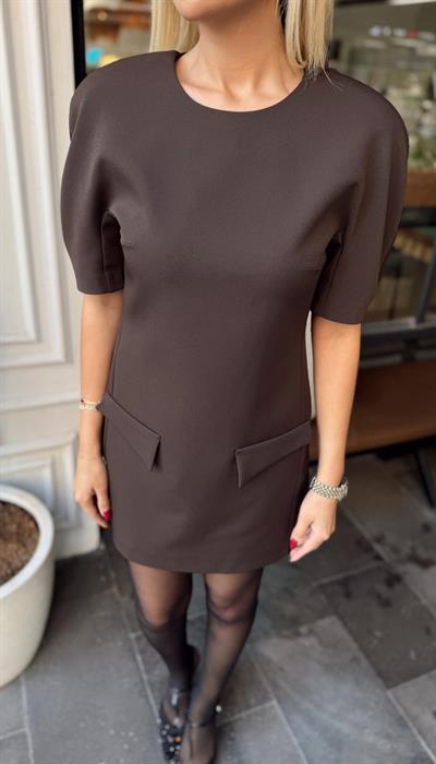 KAHVE MARKA MODEL ZR KISA BALON KOLLU ELBİSE