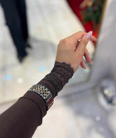 KAHVE ORJ MARKA İNTMS DANTELLİ MODAL KAŞMİR UZUN KOLLU BLUZ