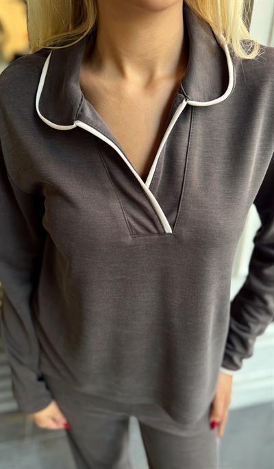 KAHVE ORJ MARKA OYSH POLO YAKA BİYE DETAY TAKIM