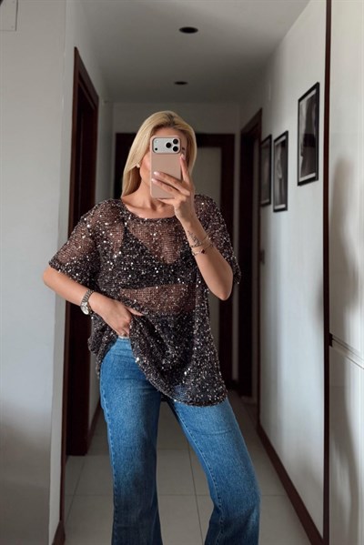 KAHVE ORJ MARKA ZR PUL DETAYLI BLUZ