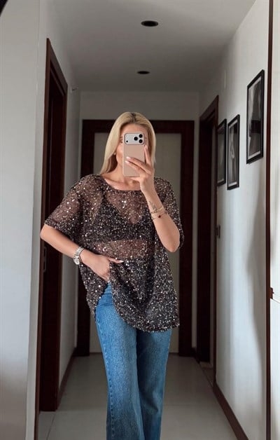 KAHVE ORJ MARKA ZR PUL DETAYLI BLUZ