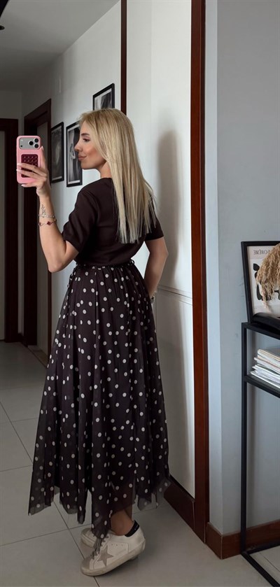 KAHVE PREMİUM ASTARLI PUANTİYELİ ETEK