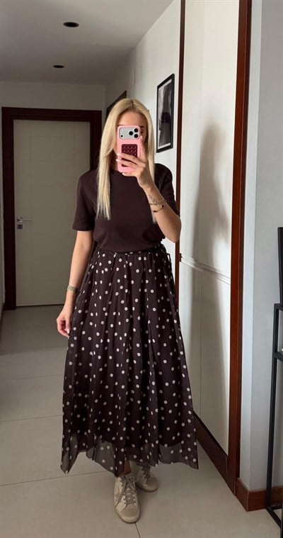 KAHVE PREMİUM ASTARLI PUANTİYELİ ETEK