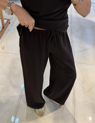 KAHVE ŞAL YAKA VEREV KESİM BLUZ TAKIM