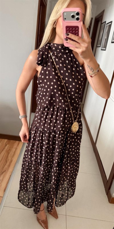 KAHVE SHENA PUANTİYELİ ELBİSE