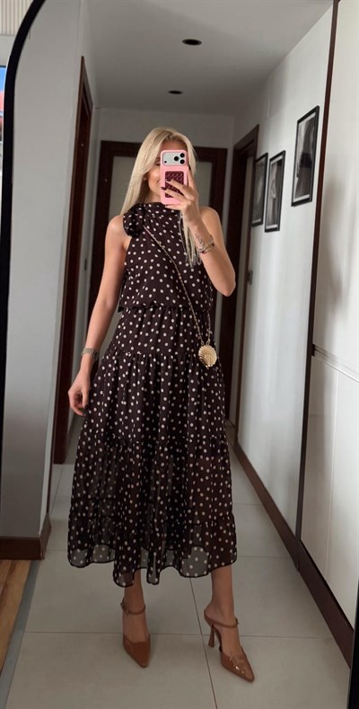 KAHVE SHENA PUANTİYELİ ELBİSE