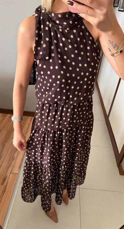 KAHVE SHENA PUANTİYELİ ELBİSE