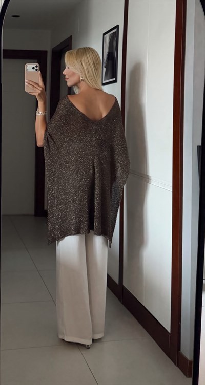 KAHVE SİMLİ PELERİN ŞAL BLUZ