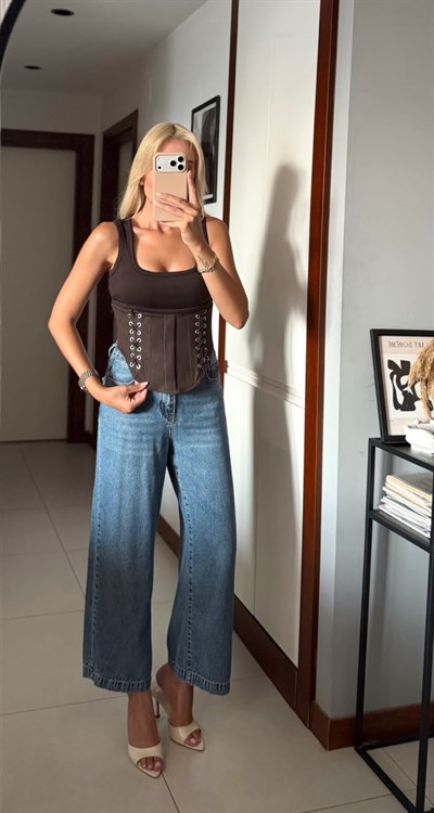 KAHVE TASARIM DENİM GARNİLİ BÜSTİYER