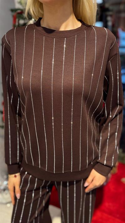 KAHVE TAŞLI MODAL SWEAT PANTOLON TAKIM