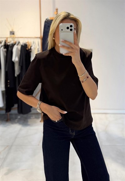 KAHVE VATKALI BASİC T-SHİRT