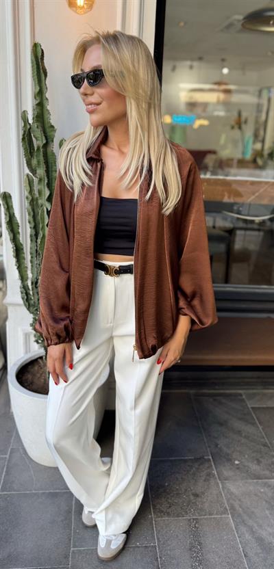 KAHVE YARASA KOL SATEN BOMBER CEKET