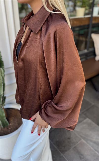 KAHVE YARASA KOL SATEN BOMBER CEKET