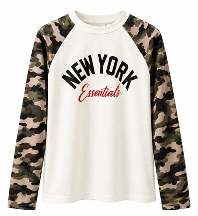 KAMUFLAJ RAGLAN KOLLU BASKILI UZUN BLUZ