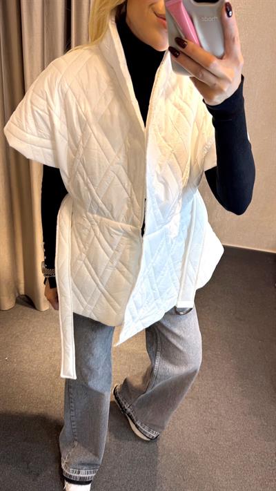 KAPİTONE KEMERLİ YELEK BEYAZ