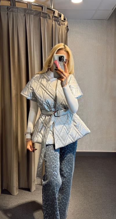 KAPİTONE KEMERLİ YELEK METALİK GRİ