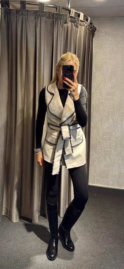 KAŞE KUŞAKLI YELEK BEJ