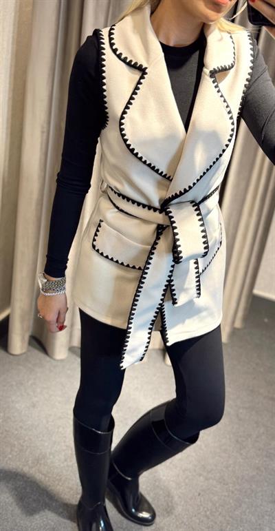 KAŞE KUŞAKLI YELEK BEJ