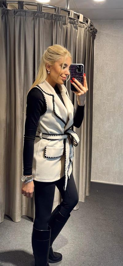 KAŞE KUŞAKLI YELEK BEJ