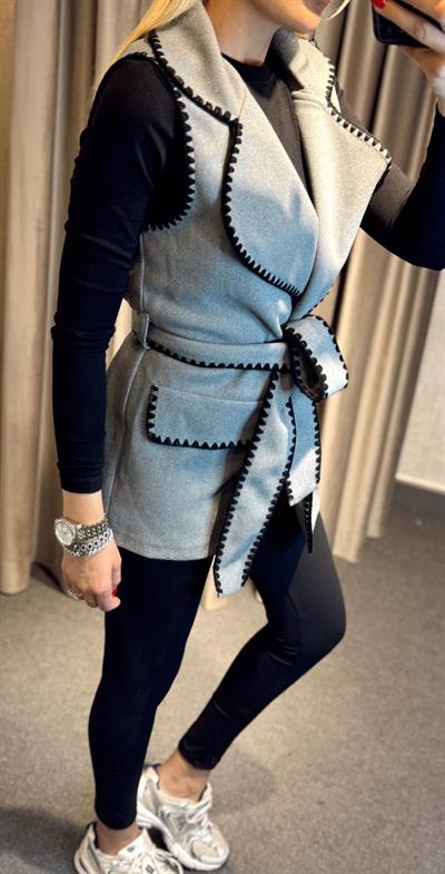 KAŞE KUŞAKLI YELEK GRİ