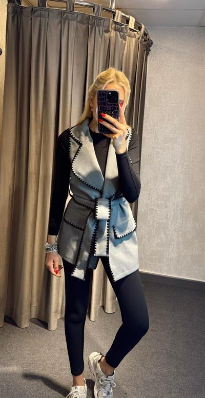 KAŞE KUŞAKLI YELEK GRİ